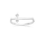 Gümüş Yüzük - Ufuk Çizgisi Şans Totemi Minimal Pırlanta Swarovski Taşlı Baget 925 Ayar Gümüş Yüzük