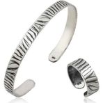 Gümüş Zebra Desenli Bileklik Ve Yüzük Set SL2970