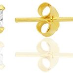 Gümüş zirkon taşlı, altın yaldızlı, kare (Prenses) kesim 4 mm tektaş küpe [barcode]