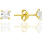 Gümüş Zirkon Taşlı, Altın Yaldızlı, Kare (Prenses) Kesim 4 mm Tektaş Küpe SGTL12742GOLD - Standart