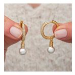 Gümüş Zirkon Taşlı Gold Halka İnci Küpe