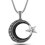 Gümüş Zirkon Taşlı Motifli Ay Yıldız Erkek Kolye SL10677