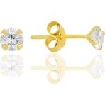 Gümüş Zirkon Taşlı,altın Yaldızlı, Yuvarlak Kesim 4 mm Tektaş Küpe SGTL12745GOLD - Standart