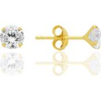 Gümüş Zirkon Taşlı,altın Yaldızlı, Yuvarlak Kesim 5 mm Tektaş Küpe SGTL12746GOLD - Standart