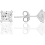 Gümüş Zirkon Taşlı,kare (Prenses) Kesim 5 mm Tektaş Küpe SGTL12743RODAJ - Standart - Rodyum