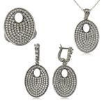 Gumush Beyaz Taşlı Oval Kadın Gümüş Set