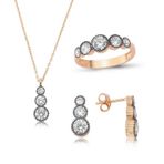 Gumush Elmas Model 5 Taş Kadın Gümüş Set