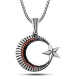 Gumush Hk Gümüş Erkek Kolye Zirkon Taşlı Ay Yıldız |Gümüş Takı Hediyelik Ürünler - Renkli - Standart