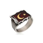 Gumush MR0580101 Türk Bayrağı Gümüş Erkek Yüzük