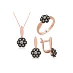Gumush ST1160119 Elmas Montür Çiçek Kadın Gümüş Set
