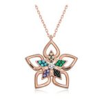 Gumush T6596 ​Rose Renkli Taşlı Çiçek Kadın Gümüş Kolye
