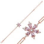 Gumush T6848 Gümüş Rose Lila Lotus Çiçeği Kadın Bileklik