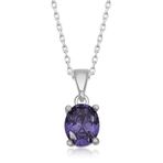 Gumush T6910 Mor Kristal Oval Taşlı Kadın Gümüş Kolye