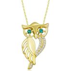 Gumush T6994 Gümüş Gold Yeşil Gözlü Baykuş Kadın Kolye