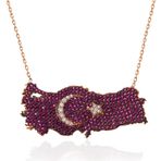Gumush T7367 Rose Ay Yıldız Türkiye Haritası Kadın Gümüş Kolye