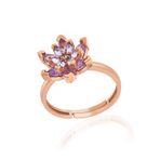 Gumush T7435 Gümüş Rose Lila Taşlı Lotus Çiçeği Kadın Yüzük