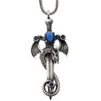 Gumush T7491 Safir Taşlı Ejderha Erkek Kılıç Gümüş Kolye