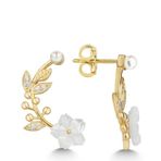 Gumush T7548 Gold Sedef Çiçek Çivili Kadın Gümüş Küpe