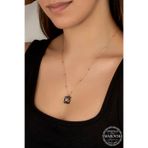 Gumush T7664 Swarovski Crystal Taşlı Rose Top Zincir Siyah Elmas Kadın Gümüş Kolye