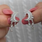Gumush T8476 Sallantılı Ay Yıldız Kadın Gümüş Küpe