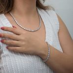Gumush T8499 Beyaz Taşlı Su Yolu Kadın Gümüş Set