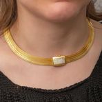 Gumush T8737 Gümüş Gold Zirkon Taşlı Trabzon Hasır Kadın Kolye