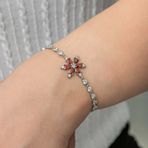 Gumush T8772 Kırmızı Lotus Çiçeği Su Yolu Kadın Gümüş Bileklik