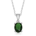 Gumush Yeşil Kristal Oval Taşlı Kadın Gümüş Kolye