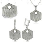 Gumush Zirkon Taşlı Altıgen Kadın Gümüş Set