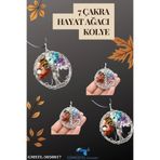 GÜMÜŞTEL EL SANATLARI Sertifikalı Doğal Taş 7 Çakra Hayat Ağacı Tasarım Kolye Sürpriz Hediyeli 5x5 Cm