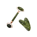 Gümüştel El Sanatları Sertifikalı Yeşim Masaj Taşı Roller ve Yeşim Taşı Gua Sha (Kalp Tasarımlı) Set