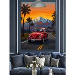 Gün Batımında Kırmızı Araba Sürüşü Dekoratif Kanvas - Mdf Ahşap Tablo