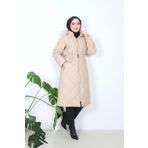 GÜNAY KADIN KEMERLİ ASTARLI KAPİTONE MONT Krem 42