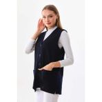 Günay Kadın Yandan Yırtmaçlı Desenli Yelek 22604 Lacivert XL