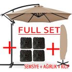 Gunbo Home 3 Mt 8 Kaburga Full Demir 21 Kg Bej Bahçe Şemsiyesi Full Set Havuz Şemsiyesi Büyük Şemsiye