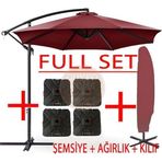 Gunbo Home 3 Mt 8 Kaburga Full Demir 21 Kg Bordo Bahçe Şemsiyesi Full Set Havuz Şemsiyesi Büyük Şemsiye Bordo
