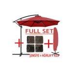 Gunbo Home 3 mt 8 Kaburga Full Demir 21 kg Kırmızı Bahçe Şemsiyesi Full Set Havuz Şemsiyesi Büyük Şemsiye