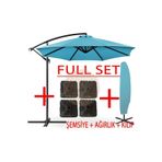 Gunbo Home 3 mt 8 Kaburga Full Demir 21 kg Turkuaz Bahçe Şemsiyesi Full Set Havuz Şemsiyesi Büyük Şemsiye