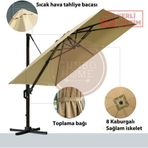 Gunbo Home 3*3 Kare Bahçe Şemsiyesi Tam Profesyonel 360 Derece Döner Pedallı Güneş Açılı Dış Alan Şemsiyesi Bej