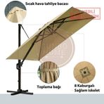 Gunbo Home 3*3 Kare Bahçe Şemsiyesi Tam Profesyonel 360 Derece Döner Pedallı Güneş Açılı Dış Alan Şemsiyesi