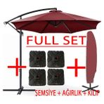 Gunbo Home Full Set 3 mt 8 Kaburga Full Demir 21 kg Bahçe Şemsiyesi Havuz Şemsiyesi, Teras Şemsiyesi, Büyük Şemsiye, Yandan Kollu Şemsiye, Parasol - Bordo