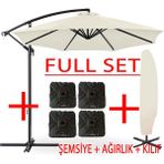 Gunbo Home Full Set 3 mt 8 Kaburga Full Demir 21 kg Bahçe Şemsiyesi Havuz Şemsiyesi, Teras Şemsiyesi, Büyük Şemsiye, Yandan Kollu Şemsiye, Parasol - Ekru