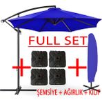 Gunbo Home Full Set 3 mt 8 Kaburga Full Demir 21 kg Bahçe Şemsiyesi Havuz Şemsiyesi, Teras Şemsiyesi, Büyük Şemsiye, Yandan Kollu Şemsiye, Parasol - Mavi