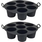 Güncel Çarşı 2 Adet Airfryer Silikon Kek Pişirme Kalıbı 7 Bölmeli, Silikon Cupcake Kek Pişirme Kabı Muffin Fırın Kalıbı - Siyah - 20 cm