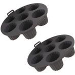 Güncel Çarşı 2 Adet Airfryer Silikon Kek Pişirme Kalıbı 7 Bölmeli, Silikon Cupcake Kek Pişirme Kabı Muffin Fırın Kalıbı - Siyah - 23 cm