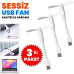 Güncel Çarşı 3 Adet Taşınabilir Esnek Sessiz USB Mini Fan Pervane, Küçük Vantilatör, Serinletici, El Fanı - Beyaz