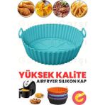 Güncel Çarşı Yüksek Kallite Büyük Boy Xl Airfryer Silikon Pişirme Kabı Bpa Içermez Airfryer Silikon Pişirme Kağıdı, Yapışmaz Kolay Temizlenir, Air Fryer Kalıbı - Turkuaz - 20 cm