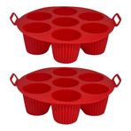 GüncelÇarşı Airfryer Silikon Kek Pişirme Kalıbı 7 Bölmeli, Silikon Cupcake Kek Pişirme Kabı Air Fryer Muffin Fırın Kalıbı (2 ADET KIRMIZI - 20 CM)
