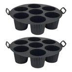 GüncelÇarşı Airfryer Silikon Kek Pişirme Kalıbı 7 Bölmeli, Silikon Cupcake Kek Pişirme Kabı Air Fryer Muffin Fırın Kalıbı (2 ADET SİYAH - 20 CM)