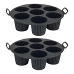 GüncelÇarşı Airfryer Silikon Kek Pişirme Kalıbı 7 Bölmeli, Silikon Cupcake Kek Pişirme Kabı Air Fryer Muffin Fırın Kalıbı (2 ADET SİYAH - 23 CM)